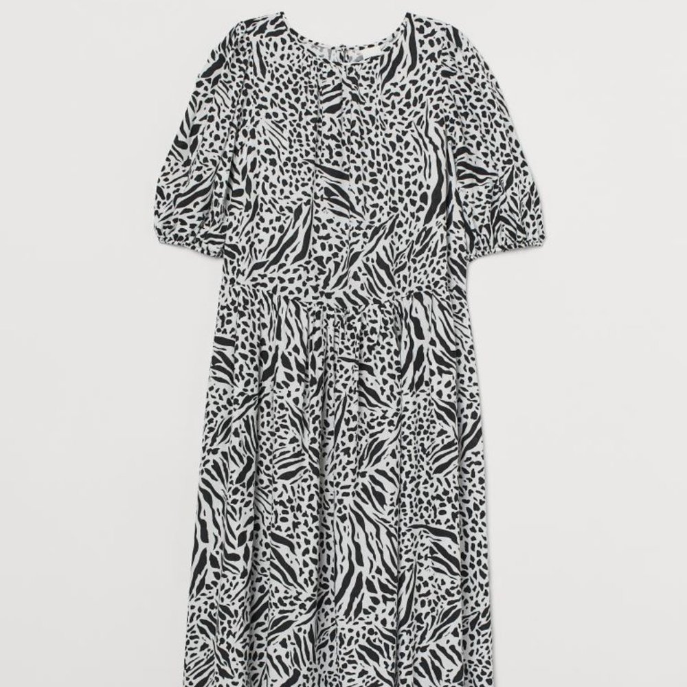 H&M Black & White Animal Print Midi Dress